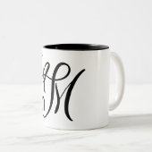 ELEGANT MONOGRAM KLEUR ZWARTE LETTER "M" TWEEKLEURIGE KOFFIEMOK (Voorkant rechts)