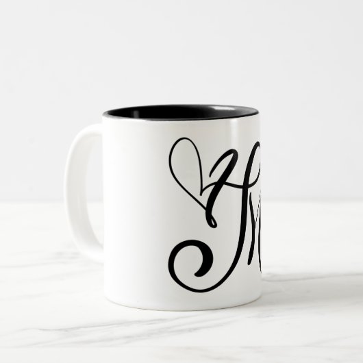 ELEGANT MONOGRAM KLEUR ZWARTE LETTER "M" TWEEKLEURIGE KOFFIEMOK (Voorkant links)