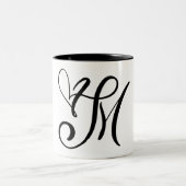 ELEGANT MONOGRAM KLEUR ZWARTE LETTER "M" TWEEKLEURIGE KOFFIEMOK (Center)