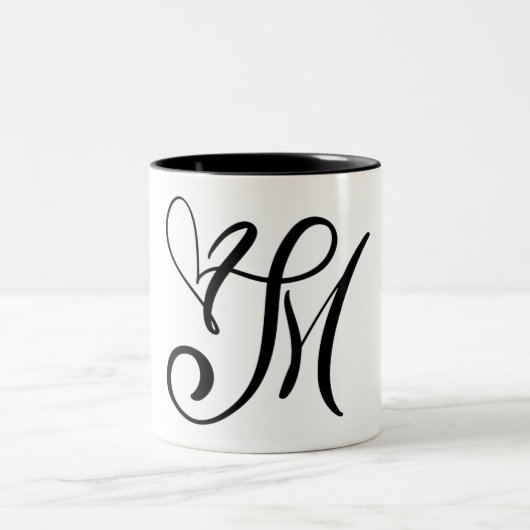 ELEGANT MONOGRAM KLEUR ZWARTE LETTER "M" TWEEKLEURIGE KOFFIEMOK (Center)