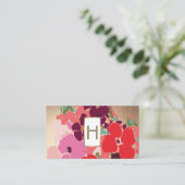 Elegant Monogram, Kleurrijke Bloemen, Goud Visitekaartje (Staand voorkant)
