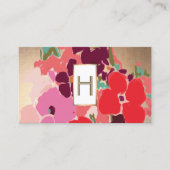 Elegant Monogram, Kleurrijke Bloemen, Goud Visitekaartje (Voorkant)