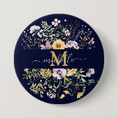 Elegant Monogram Kleurrijke Bloementuin Bloem Ronde Button 7,6 Cm (Voorkant)