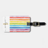 Elegant Monogram Kleurrijke Waterverf Regenboog Bagagelabel (Voorkant horizontaal)
