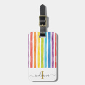 Elegant Monogram Kleurrijke Waterverf Regenboog Bagagelabel (Voorkant verticaal)