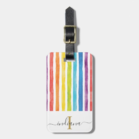 Elegant Monogram Kleurrijke Waterverf Regenboog Bagagelabel (Voorkant verticaal)