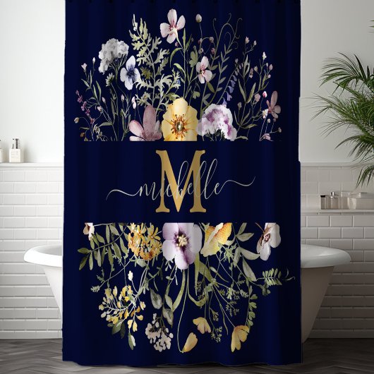 Elegant Monogram Kleurrijke Wilde Bloementuin Bloe Douchegordijn