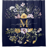 Elegant Monogram Kleurrijke Wilde Bloementuin Bloe Douchegordijn (Voorkant)