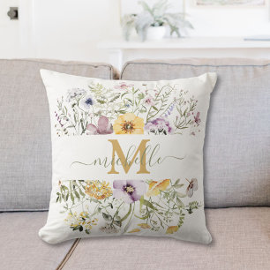 Elegant Monogram Kleurrijke Wilde Bloementuin Bloe Kussen