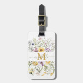 Elegant Monogram Kleurrijke Wildflower Tuin Bloeme Bagagelabel (Voorkant verticaal)