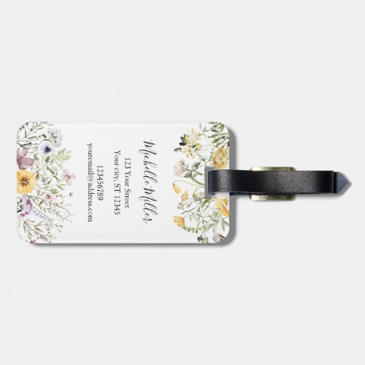 Elegant Monogram Kleurrijke Wildflower Tuin Bloeme Bagagelabel (Achterkant horizontaal)