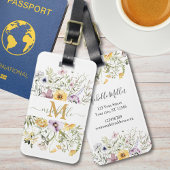 Elegant Monogram Kleurrijke Wildflower Tuin Bloeme Bagagelabel