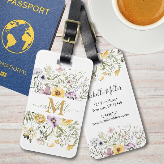 Elegant Monogram Kleurrijke Wildflower Tuin Bloeme Bagagelabel