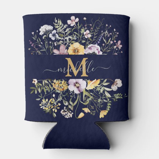 Elegant Monogram Kleurrijke Wildflower Tuin Bloeme Blikjeskoeler (Achterkant)