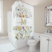 Elegant Monogram Kleurrijke Wildflower Tuin Bloeme Douchegordijn (In situ)