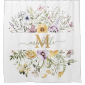 Elegant Monogram Kleurrijke Wildflower Tuin Bloeme Douchegordijn (Voorkant)