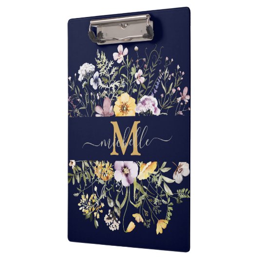 Elegant Monogram Kleurrijke Wildflower Tuin Bloeme Klembord (Links)