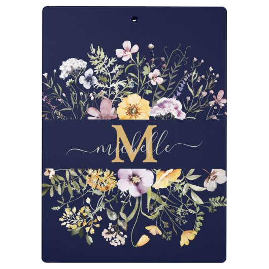 Elegant Monogram Kleurrijke Wildflower Tuin Bloeme Klembord (Achterkant)