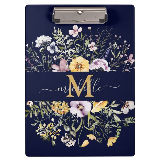 Elegant Monogram Kleurrijke Wildflower Tuin Bloeme Klembord (Voorkant)