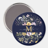 Elegant Monogram Kleurrijke Wildflower Tuin Bloeme Magneet (Voorkant / Achterkant)