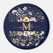Elegant Monogram Kleurrijke Wildflower Tuin Bloeme Magneet (Voorkant)