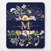 Elegant Monogram Kleurrijke Wildflower Tuin Bloeme Muismat (Voorkant)