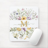 Elegant Monogram Kleurrijke Wildflower Tuin Bloeme Muismat (Met muis)
