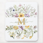 Elegant Monogram Kleurrijke Wildflower Tuin Bloeme Muismat (Voorkant)