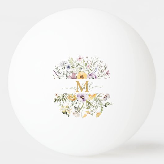 Elegant Monogram Kleurrijke Wildflower Tuin Bloeme Pingpongbal (Voorkant)