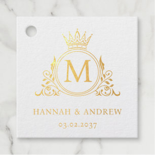 Elegant, Monogram, Koninklijk, Kroon, Logo Bruilof Bedankjes Labels