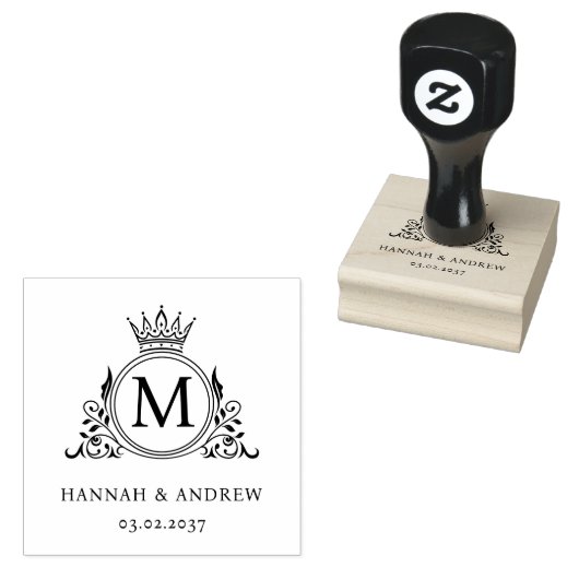 Elegant, Monogram, Koninklijk, Kroon, Logo Bruilof Rubberstempel (Gestempeld)