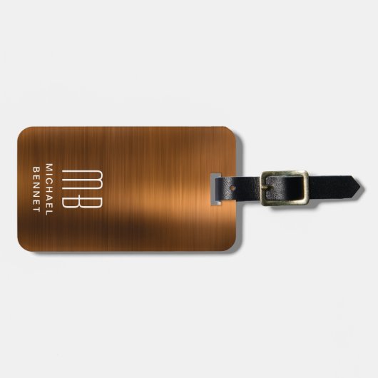 Elegant monogram koper bagagelabel (Voorkant horizontaal)