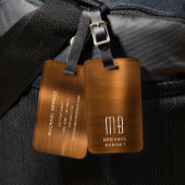 Elegant monogram koper bagagelabel