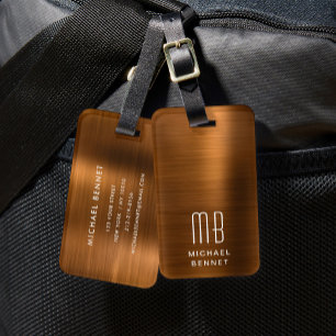 Elegant monogram koper bagagelabel