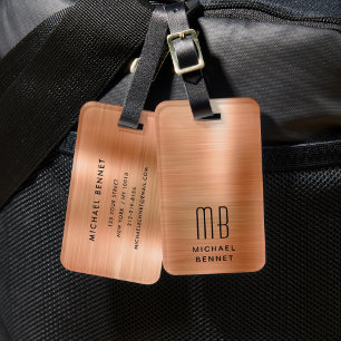 Elegant monogram koper bagagelabel