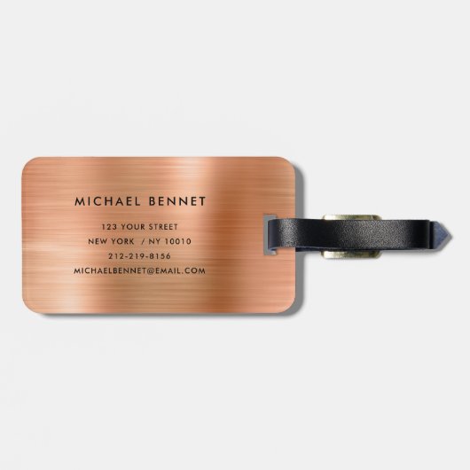 Elegant monogram koper bagagelabel (Achterkant horizontaal)