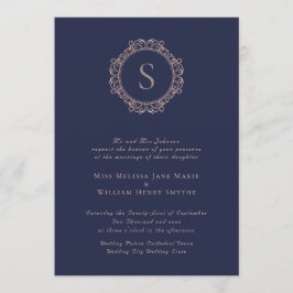 Elegant Monogram Koper Blush Navy Bruiloft Kaart