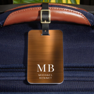 Elegant monogram koper bruin geborsteld metaal bagagelabel