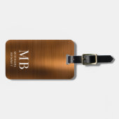 Elegant monogram koper bruin geborsteld metaal bagagelabel (Voorkant horizontaal)