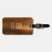 Elegant monogram koper bruin geborsteld metaal bagagelabel (Voorkant horizontaal)