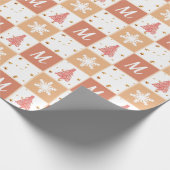 Elegant monogram koper Roos Gold en roze kerst Cadeaupapier (Hoek)