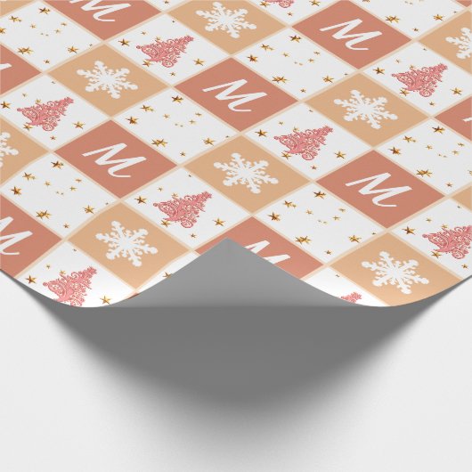 Elegant monogram koper Roos Gold en roze kerst Cadeaupapier (Hoek)
