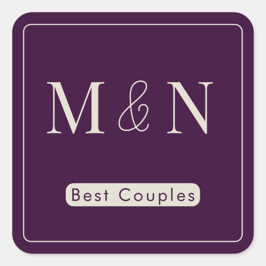 Elegant Monogram Koppels vierkant Vierkante Sticker (Voorkant)