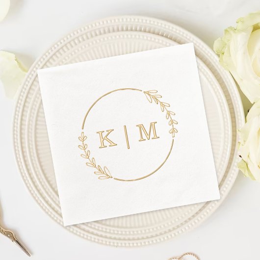 Elegant Monogram krans bruiloft Folie Servetten