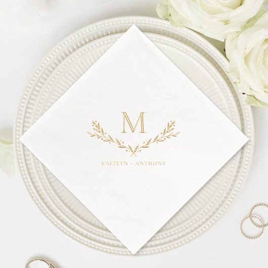 Elegant Monogram krans bruiloft Folie Servetten