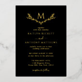 Elegant Monogram Krans Huwelijk Echt Folie Uitnodiging (Voorkant)