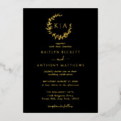 Elegant Monogram Krans Huwelijk Echt Folie Uitnodiging (Voorkant)