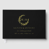 Elegant Monogram Krans Huwelijk Echt Gastenboek (Voorkant)