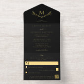 Elegant Monogram Krans Huwelijk Echte Folie gepers All In One Uitnodiging (Binnenkant)