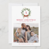 Elegant Monogram Krans Kerstmis Twee Foto Feestdagenkaart (Voorkant)